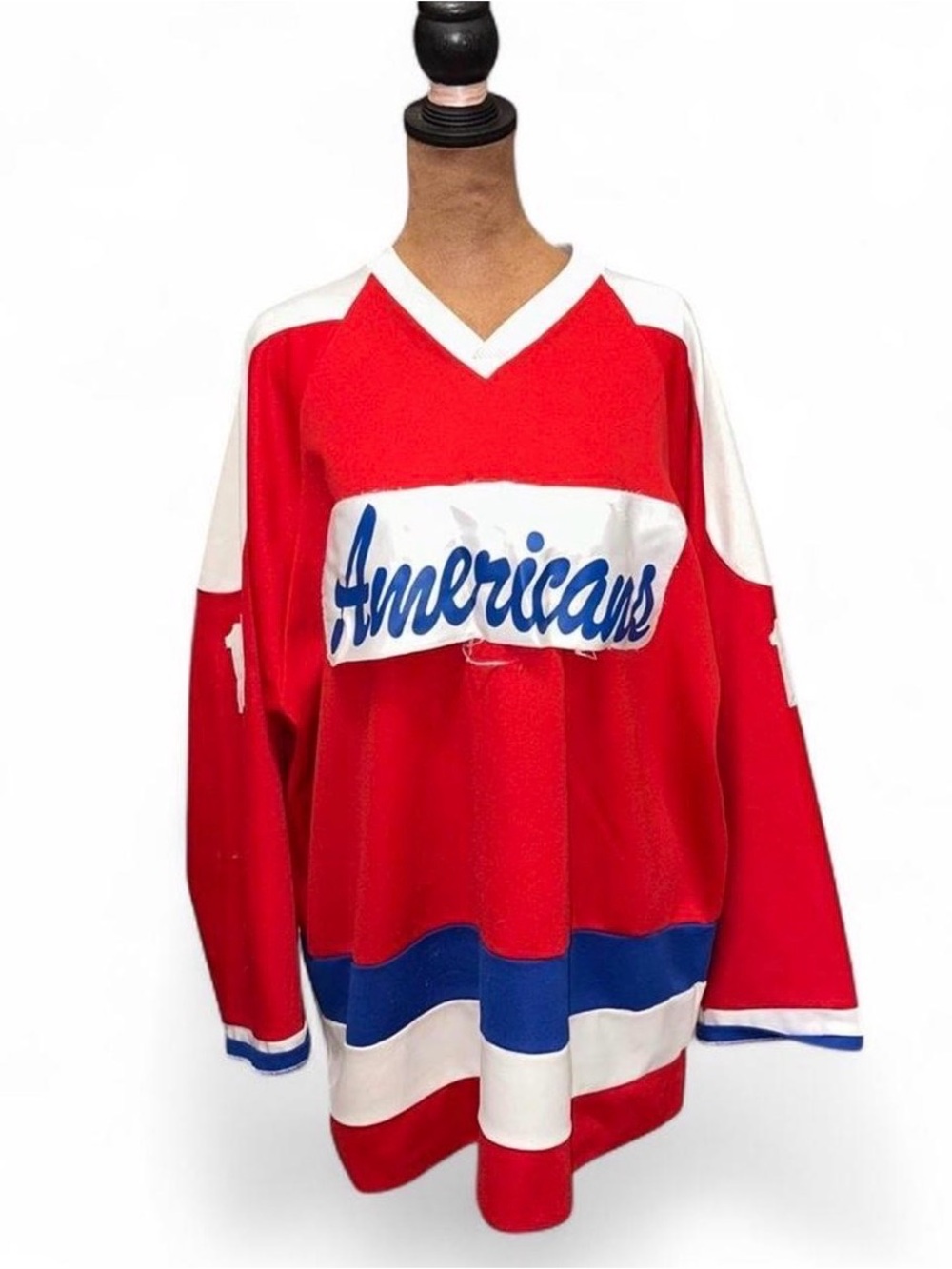 Red 'Americans' Hockey Jersey with Blue & White Accents Americans Medium